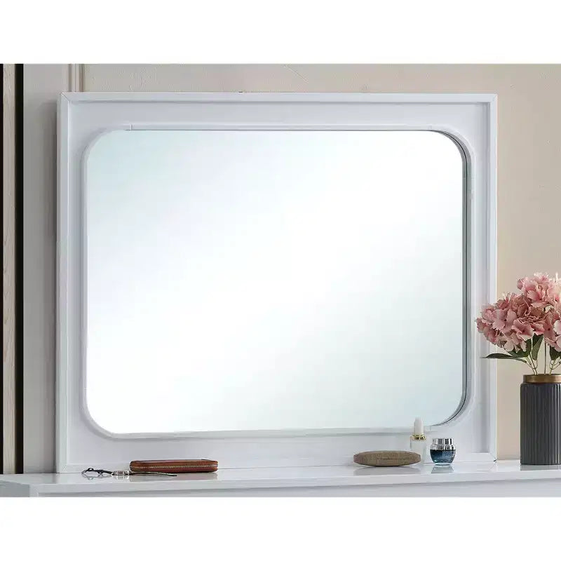 Passion Furniture Milan 45 in. W x 36 in. H Rectangle Wood Frame White Dresser Mirror