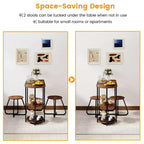 Costway 3 PCS Dining Table Set, Wooden Metal Kitchen Table & 2 Stools with Storage Shelves Rustic Brown+Black/White+Golden