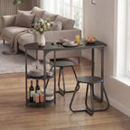 Costway 3 PCS Dining Table Set, Wooden Metal Kitchen Table & 2 Stools with Storage Shelves Rustic Brown+Black/White+Golden