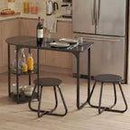 Costway 3 PCS Dining Table Set, Wooden Metal Kitchen Table & 2 Stools with Storage Shelves Rustic Brown+Black/White+Golden