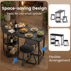 Costway 3 PCS Dining Table Set, Wooden Metal Kitchen Table & 2 Stools with Storage Shelves Rustic Brown+Black/White+Golden