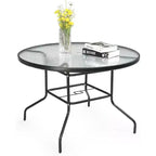 VINGLI Round Patio Table with Umbrella Hole, 40 Outdoor Dining Table Steel Tempered Glass Patio Tables Round Outdoor Tables