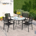 VINGLI Round Patio Table with Umbrella Hole, 40 Outdoor Dining Table Steel Tempered Glass Patio Tables Round Outdoor Tables