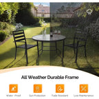 VINGLI Round Patio Table with Umbrella Hole, 40 Outdoor Dining Table Steel Tempered Glass Patio Tables Round Outdoor Tables