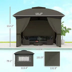 11' x 11' Outdoor Gazebo, Double Roof Patio Gazebo with Curtains, Church Windows, Galvanized Steel Frame