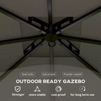 11' x 11' Outdoor Gazebo, Double Roof Patio Gazebo with Curtains, Church Windows, Galvanized Steel Frame