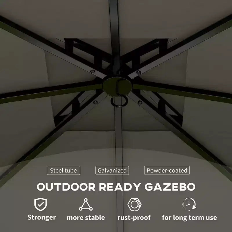 11' x 11' Outdoor Gazebo, Double Roof Patio Gazebo with Curtains, Church Windows, Galvanized Steel Frame