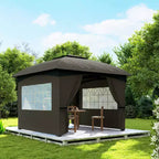 11' x 11' Outdoor Gazebo, Double Roof Patio Gazebo with Curtains, Church Windows, Galvanized Steel Frame
