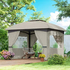 11' x 11' Outdoor Gazebo, Double Roof Patio Gazebo with Curtains, Church Windows, Galvanized Steel Frame