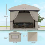 11' x 11' Outdoor Gazebo, Double Roof Patio Gazebo with Curtains, Church Windows, Galvanized Steel Frame