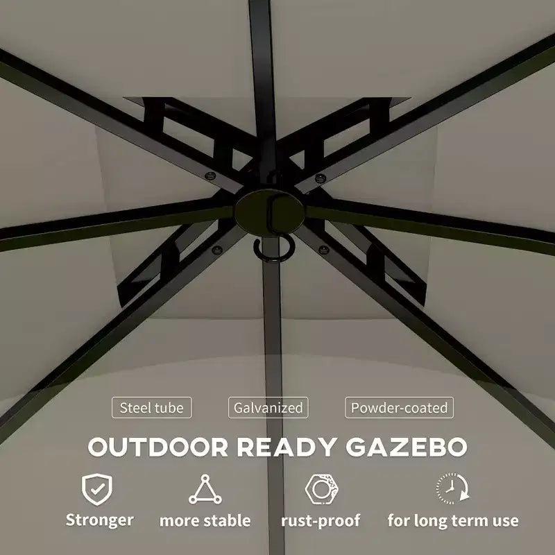 11' x 11' Outdoor Gazebo, Double Roof Patio Gazebo with Curtains, Church Windows, Galvanized Steel Frame