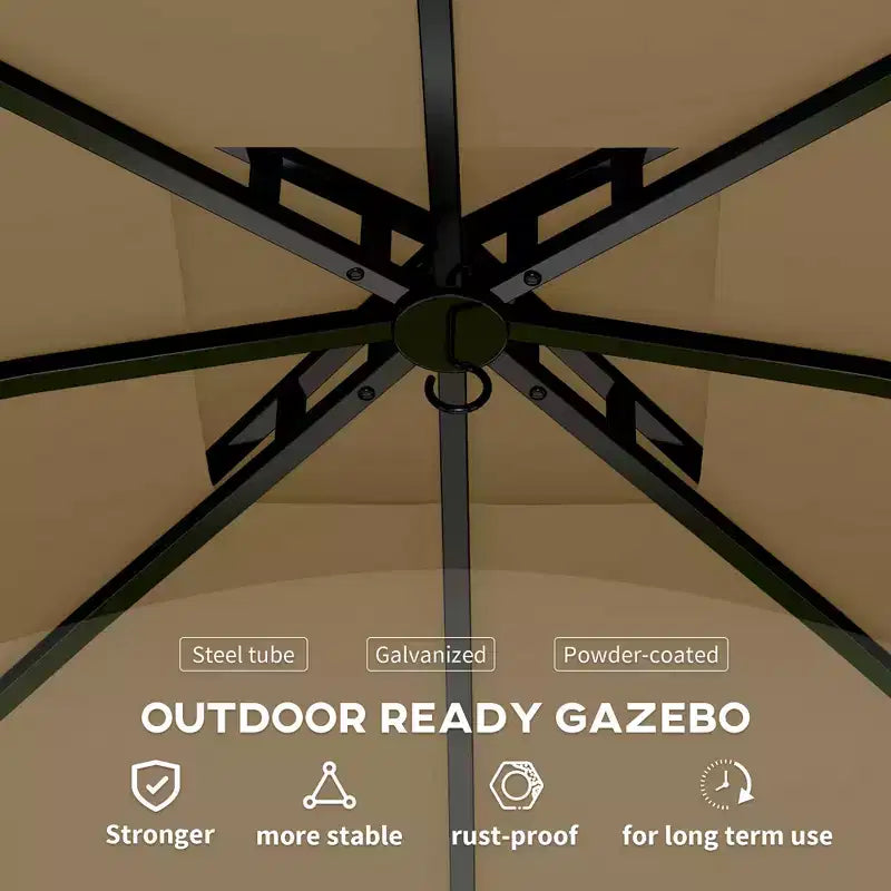 11' x 11' Outdoor Gazebo, Double Roof Patio Gazebo with Curtains, Church Windows, Galvanized Steel Frame