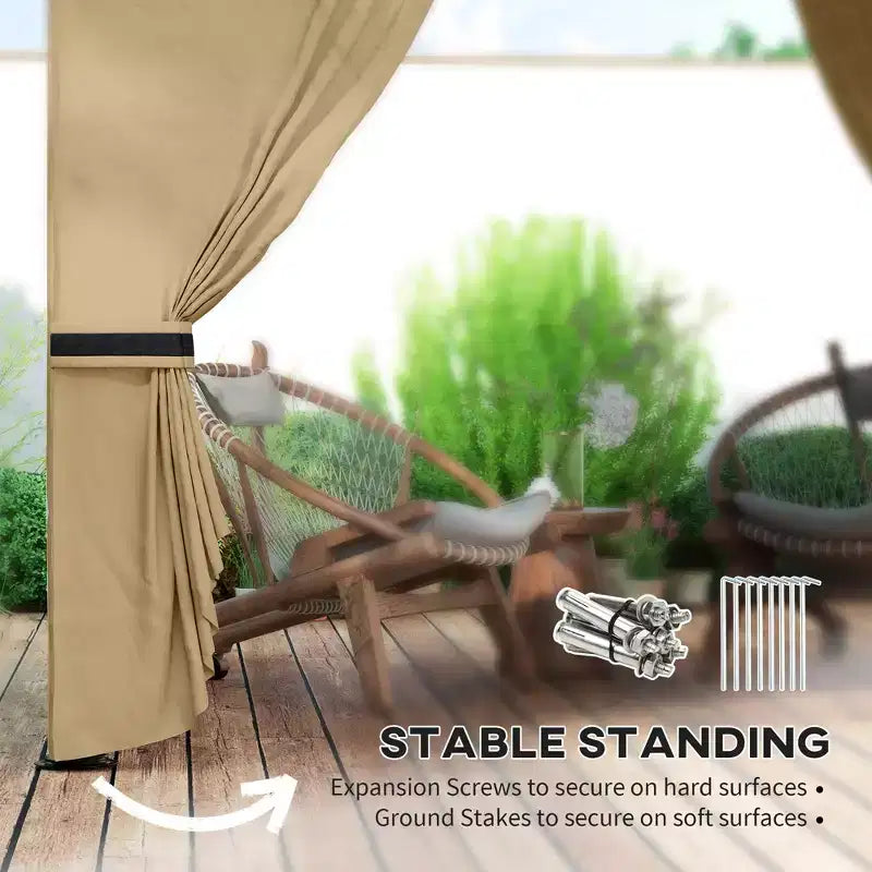 11' x 11' Outdoor Gazebo, Double Roof Patio Gazebo with Curtains, Church Windows, Galvanized Steel Frame