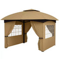 11' x 11' Outdoor Gazebo, Double Roof Patio Gazebo with Curtains, Church Windows, Galvanized Steel Frame