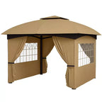 11' x 11' Outdoor Gazebo, Double Roof Patio Gazebo with Curtains, Church Windows, Galvanized Steel Frame
