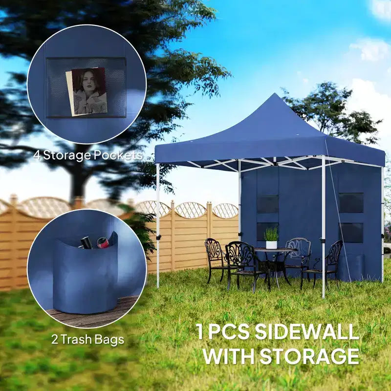 10' x 10' Heavy Duty Pop Up Canopy Tent with Sidewall, UPF50+ Instant Sun Shelter with Storage Pockets