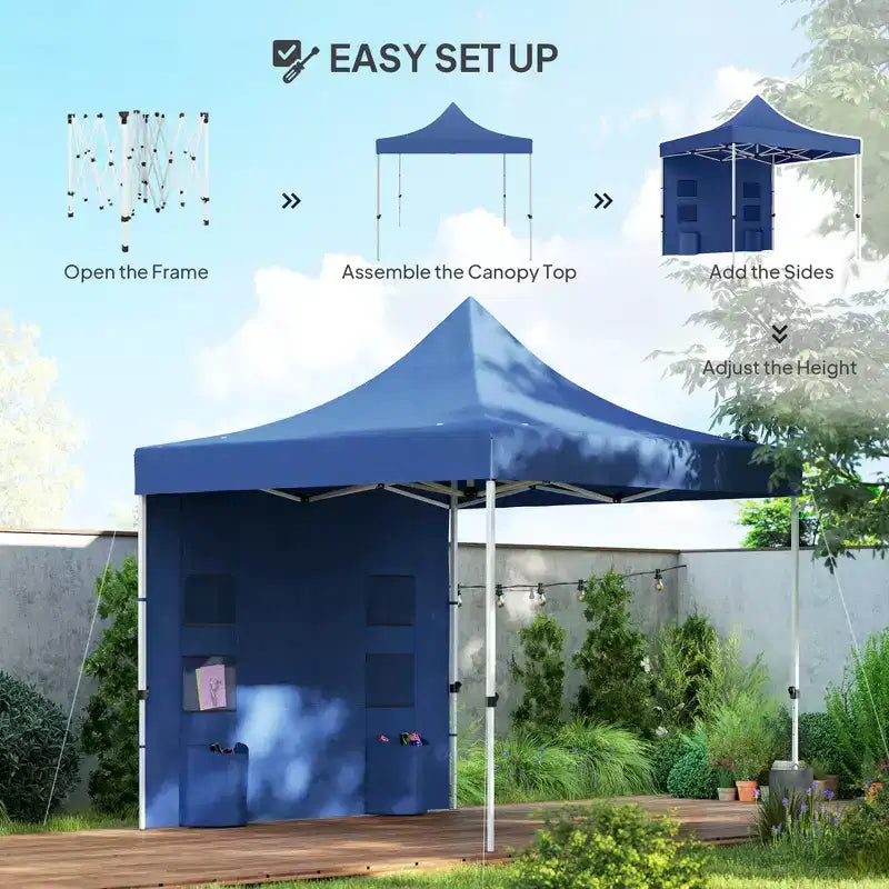10' x 10' Heavy Duty Pop Up Canopy Tent with Sidewall, UPF50+ Instant Sun Shelter with Storage Pockets