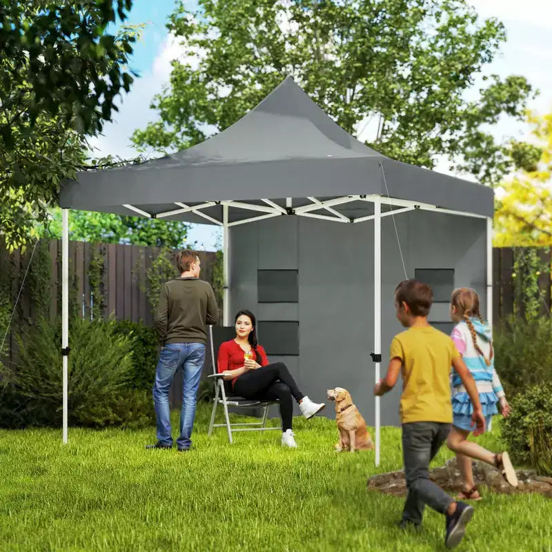 10' x 10' Heavy Duty Pop Up Canopy Tent with Sidewall, UPF50+ Instant Sun Shelter with Storage Pockets