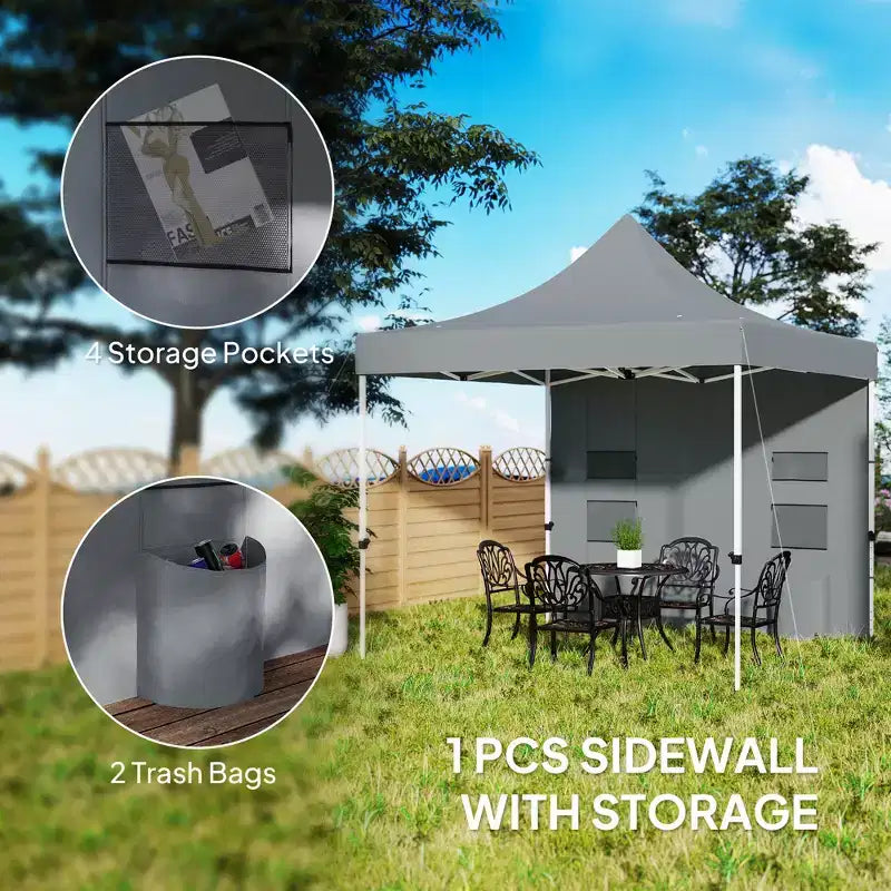 10' x 10' Heavy Duty Pop Up Canopy Tent with Sidewall, UPF50+ Instant Sun Shelter with Storage Pockets
