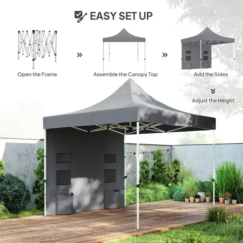 10' x 10' Heavy Duty Pop Up Canopy Tent with Sidewall, UPF50+ Instant Sun Shelter with Storage Pockets