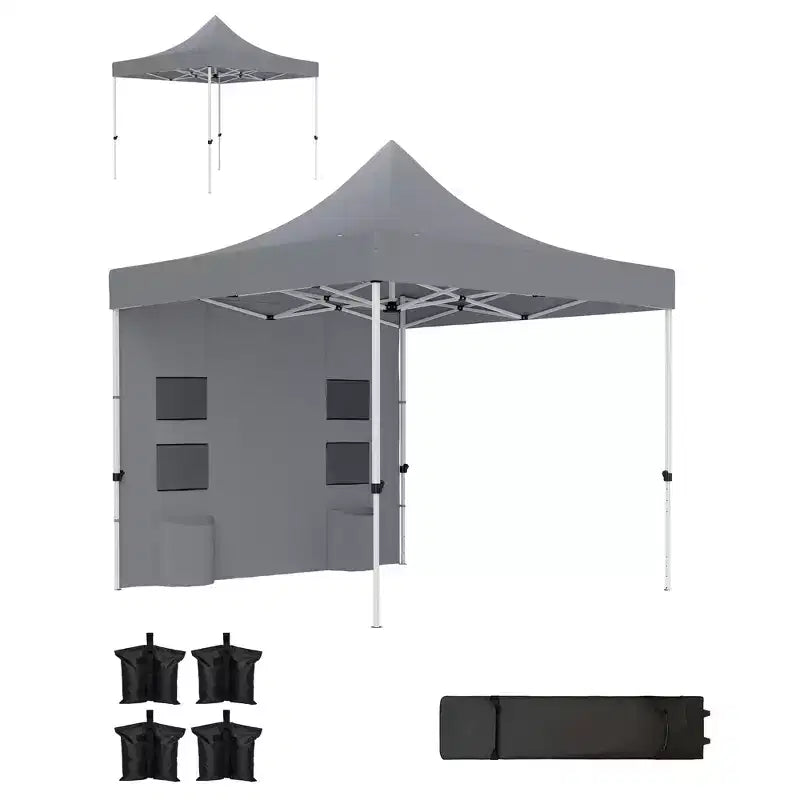 10' x 10' Heavy Duty Pop Up Canopy Tent with Sidewall, UPF50+ Instant Sun Shelter with Storage Pockets