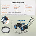 Garden Cart Rolling Workseat 360 Swivel Seat 10 in Inflatable Tires Storage Basket 300 lbs Blue