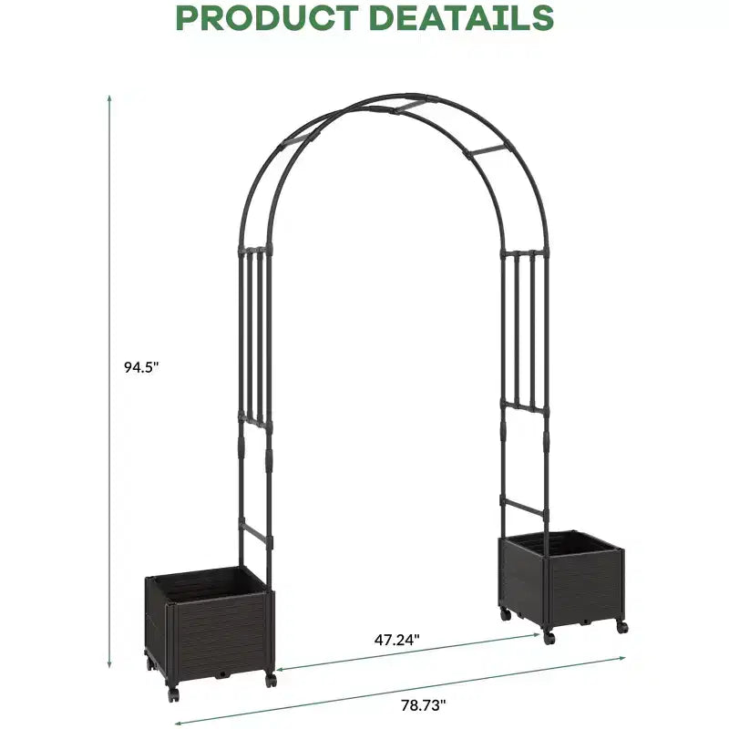Sturdy Metal Garden Arch Trellis with Raised Planter Box, Tall Outdoor Arbor for Climbing Plants, Weddings, Parties, Yard Decor, Vine Support Frame