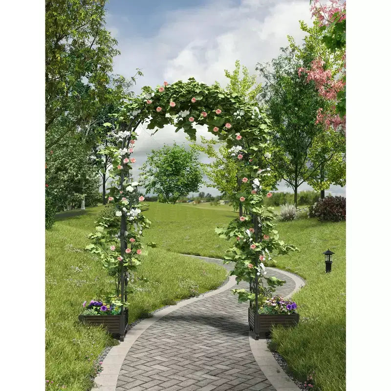 Sturdy Metal Garden Arch Trellis with Raised Planter Box, Tall Outdoor Arbor for Climbing Plants, Weddings, Parties, Yard Decor, Vine Support Frame