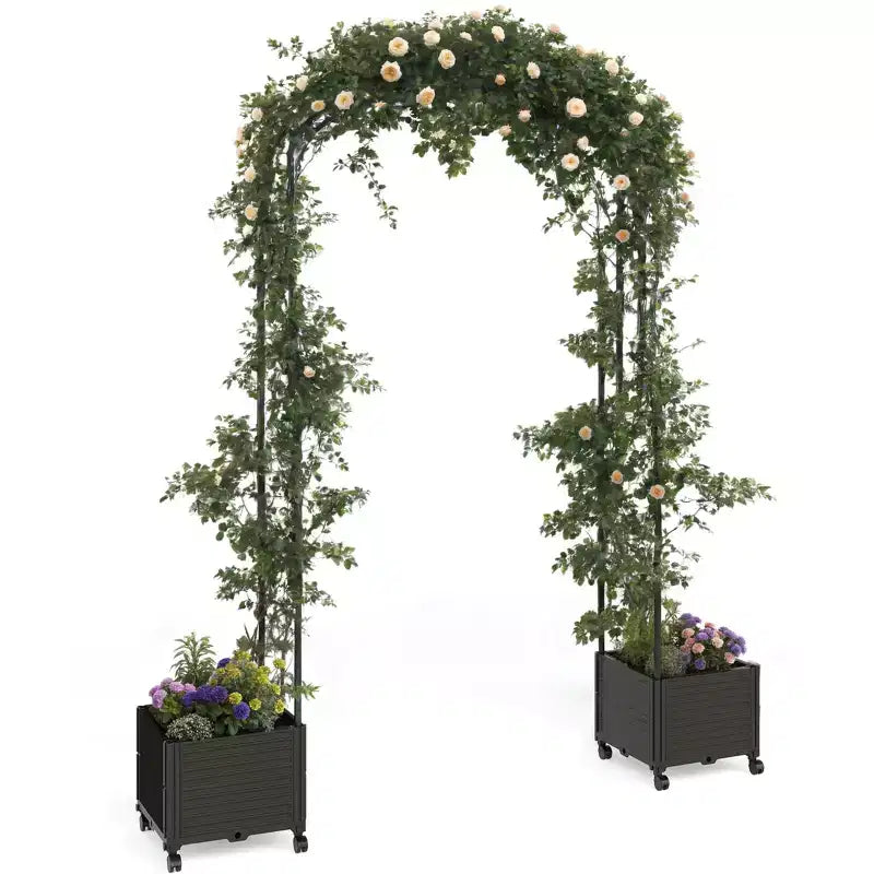 Sturdy Metal Garden Arch Trellis with Raised Planter Box, Tall Outdoor Arbor for Climbing Plants, Weddings, Parties, Yard Decor, Vine Support Frame
