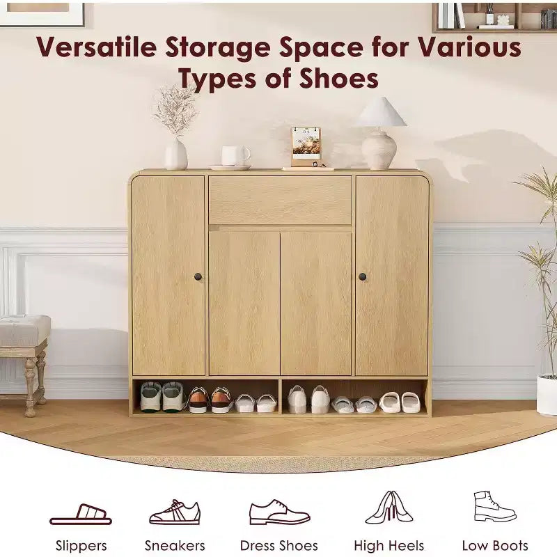 Acekool 47 Inch Shoe Storage Cabinet with 4 Doors 1 Drawer Narrow Entryway Organizer for Hallway & Living Room