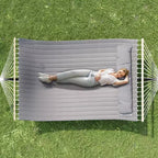 Extra Wide Double Hammock with Heavy Duty Steel Stand,Quilted Fabric Hammock with Pillow and Thick Rope, Portable Durable Hammock for Outdoor Patio
