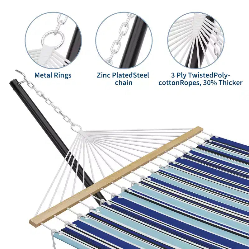 Extra Wide Double Hammock with Heavy Duty Steel Stand,Quilted Fabric Hammock with Pillow and Thick Rope, Portable Durable Hammock for Outdoor Patio