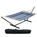 Extra Wide Double Hammock with Heavy Duty Steel Stand,Quilted Fabric Hammock with Pillow and Thick Rope, Portable Durable Hammock for Outdoor Patio
