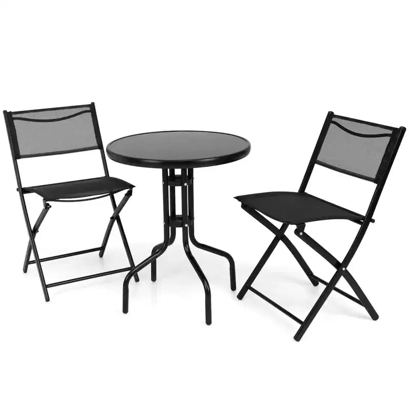 Gymax 3-Piece Outdoor Bistro Set w/ Folding Chairs Round Table for Garden Backyard Patio