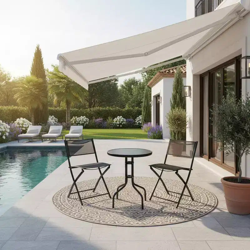 Gymax 3-Piece Outdoor Bistro Set w/ Folding Chairs Round Table for Garden Backyard Patio