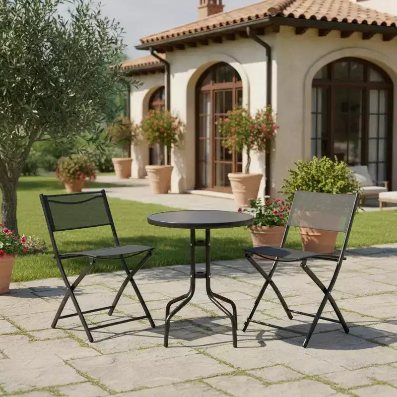 Gymax 3-Piece Outdoor Bistro Set w/ Folding Chairs Round Table for Garden Backyard Patio
