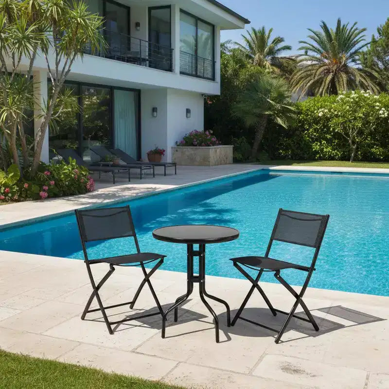 Gymax 3-Piece Outdoor Bistro Set w/ Folding Chairs Round Table for Garden Backyard Patio