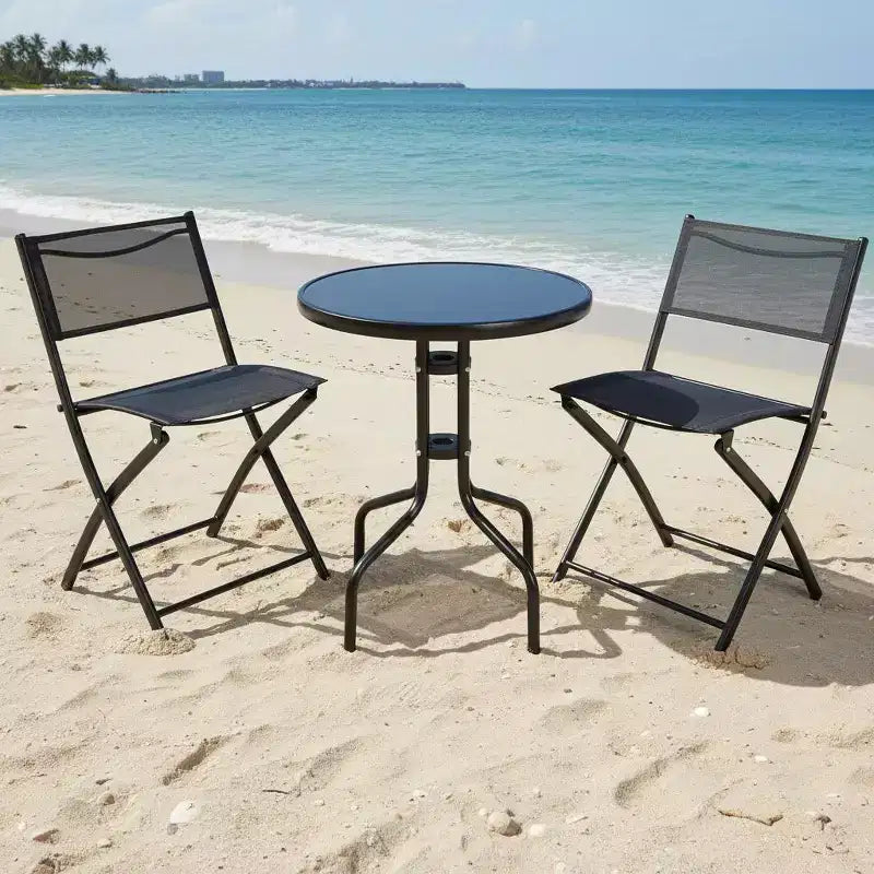 Gymax 3-Piece Outdoor Bistro Set w/ Folding Chairs Round Table for Garden Backyard Patio