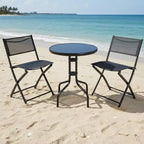 Gymax 3-Piece Outdoor Bistro Set w/ Folding Chairs Round Table for Garden Backyard Patio