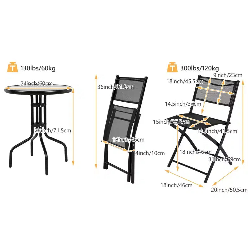 Gymax 3-Piece Outdoor Bistro Set w/ Folding Chairs Round Table for Garden Backyard Patio