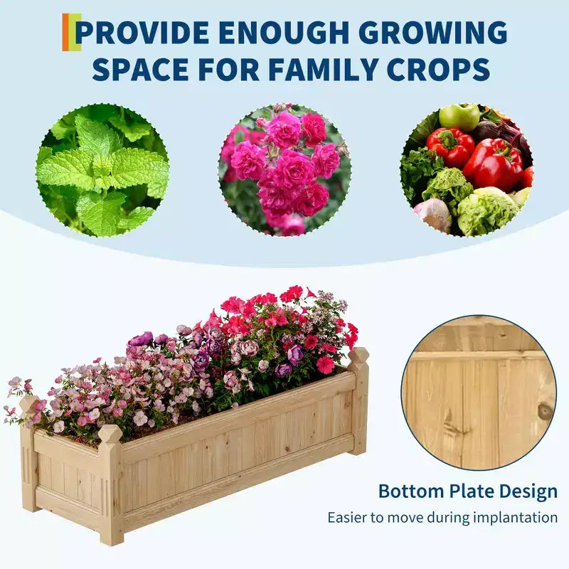 Spacious Wooden Raised Garden Bed - Durable Fir Wood Planter Box, Outdoor Planting Container for Vegetables, Herbs, Flowers, Patio, Balcony, Backyard
