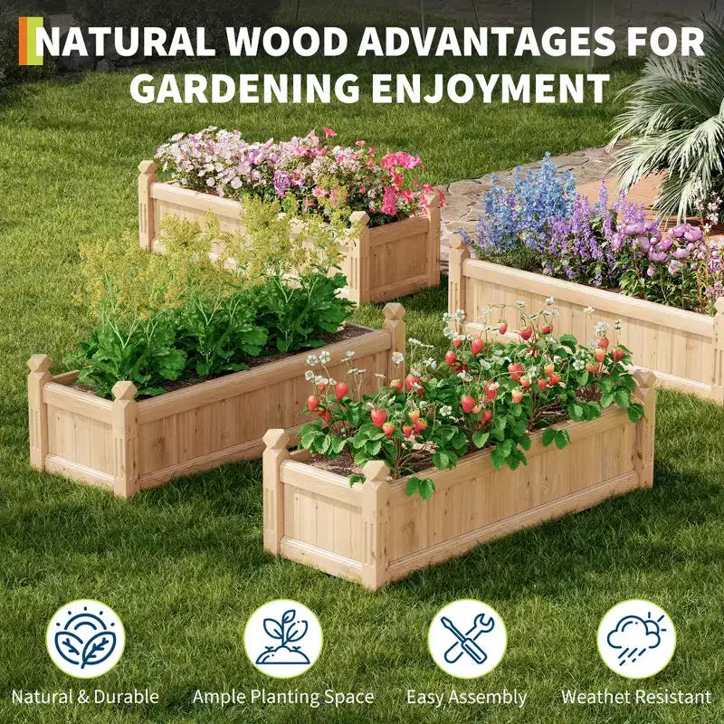 Spacious Wooden Raised Garden Bed - Durable Fir Wood Planter Box, Outdoor Planting Container for Vegetables, Herbs, Flowers, Patio, Balcony, Backyard