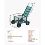 Heavy-Duty Rolling Garden Cart with Seat 400 lbs Metal Stool Storage 8 in Wheels Green