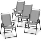 Costway Outdoor Folding Chairs Set of 2/4 Lightweight High Back Chairs w/ Armrests Cozy Seat Fabric