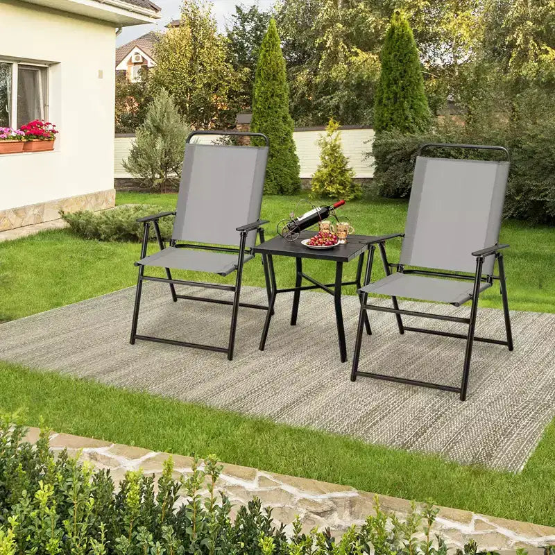 Costway Outdoor Folding Chairs Set of 2/4 Lightweight High Back Chairs w/ Armrests Cozy Seat Fabric
