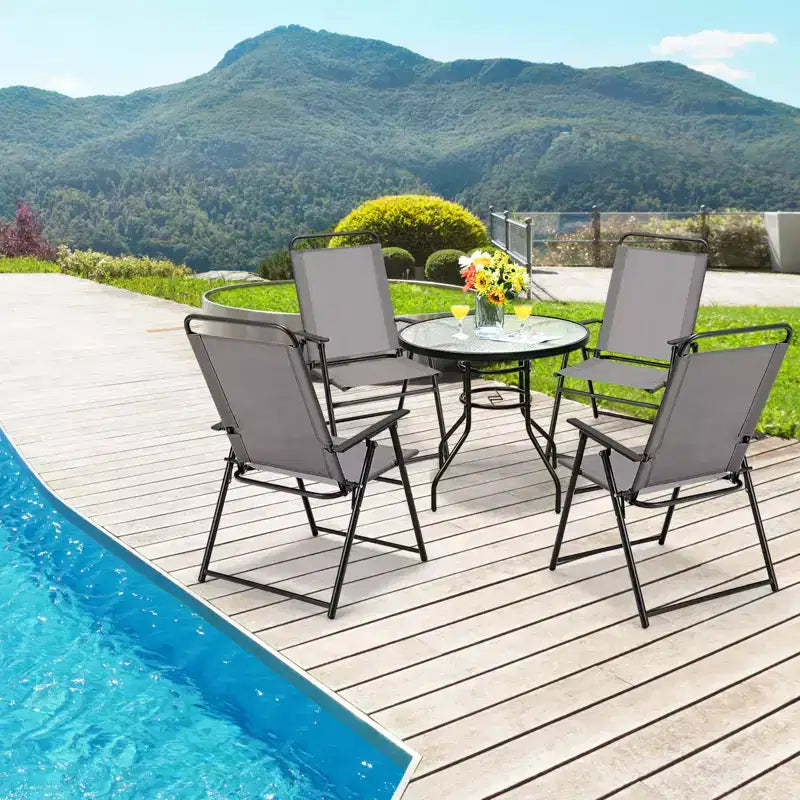 Costway Outdoor Folding Chairs Set of 2/4 Lightweight High Back Chairs w/ Armrests Cozy Seat Fabric