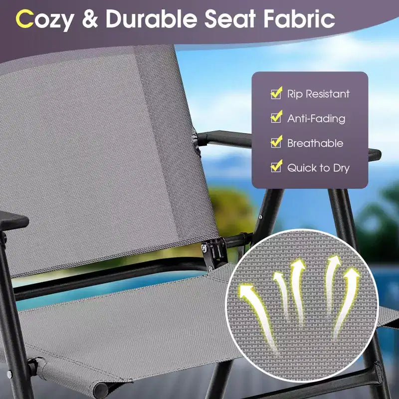 Costway Outdoor Folding Chairs Set of 2/4 Lightweight High Back Chairs w/ Armrests Cozy Seat Fabric