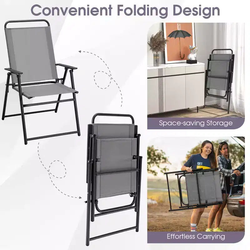 Costway Outdoor Folding Chairs Set of 2/4 Lightweight High Back Chairs w/ Armrests Cozy Seat Fabric