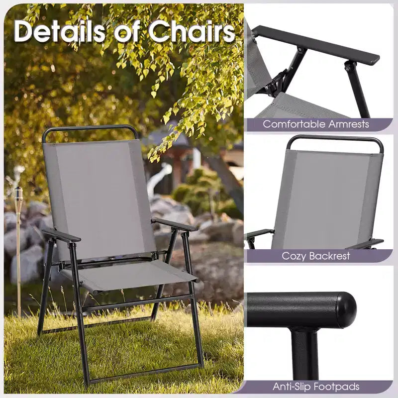 Costway Outdoor Folding Chairs Set of 2/4 Lightweight High Back Chairs w/ Armrests Cozy Seat Fabric