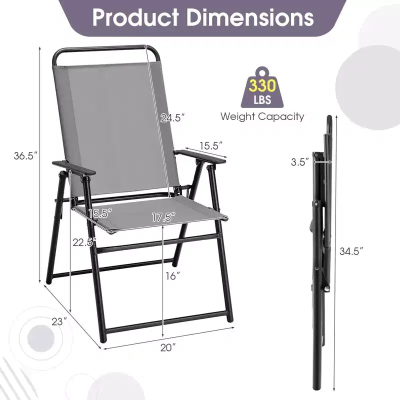 Costway Outdoor Folding Chairs Set of 2/4 Lightweight High Back Chairs w/ Armrests Cozy Seat Fabric